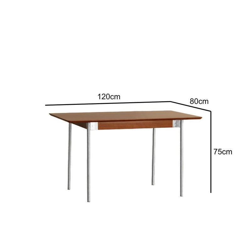 Wooden table with dimensions labeled on a white background