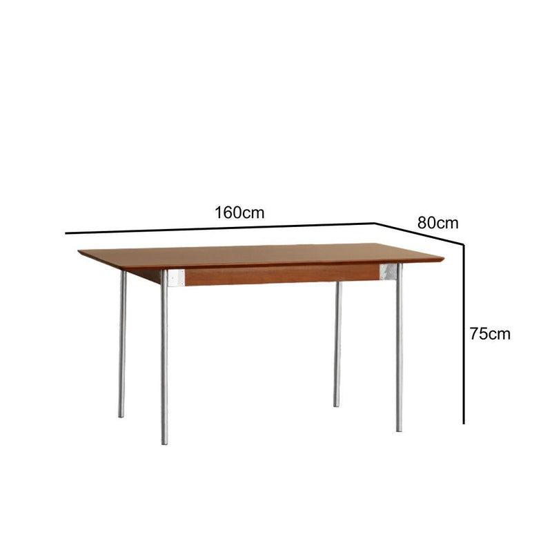 Wooden table with dimensions labeled on a white background