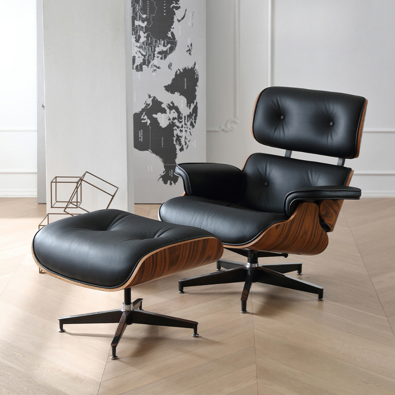 Leather lounge top chair and ottoman